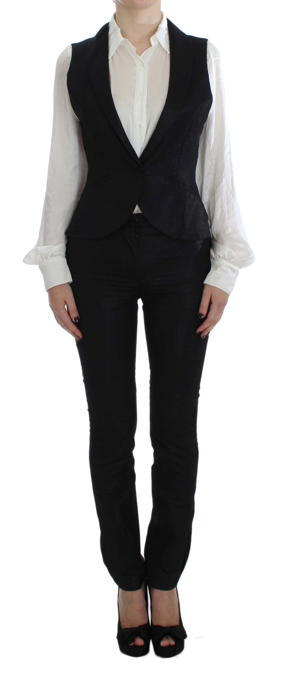 Exte Elegant Three-Piece Black Pants Suit Exte