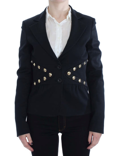 Exte Chic Black Stretch Blazer with Gold Button Detail Exte