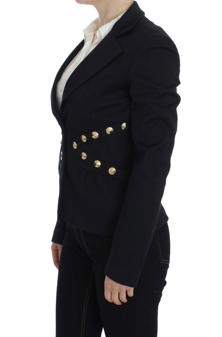 Exte Chic Black Stretch Blazer with Gold Button Detail Exte