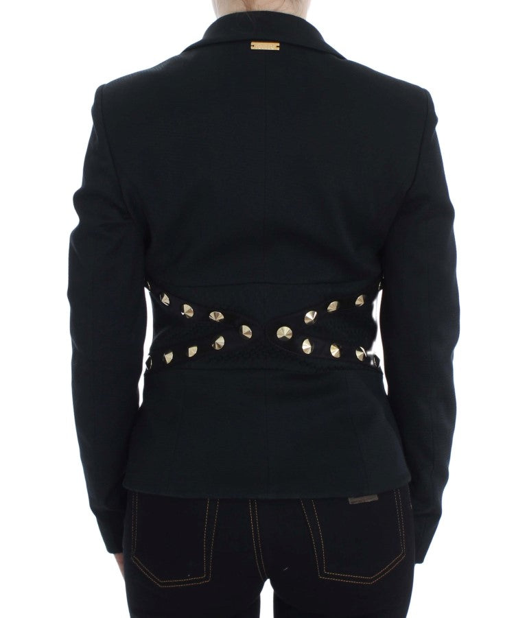 Exte Chic Black Stretch Blazer with Gold Button Detail Exte