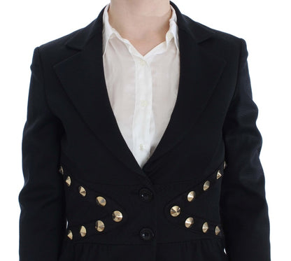 Exte Chic Black Stretch Blazer with Gold Button Detail Exte