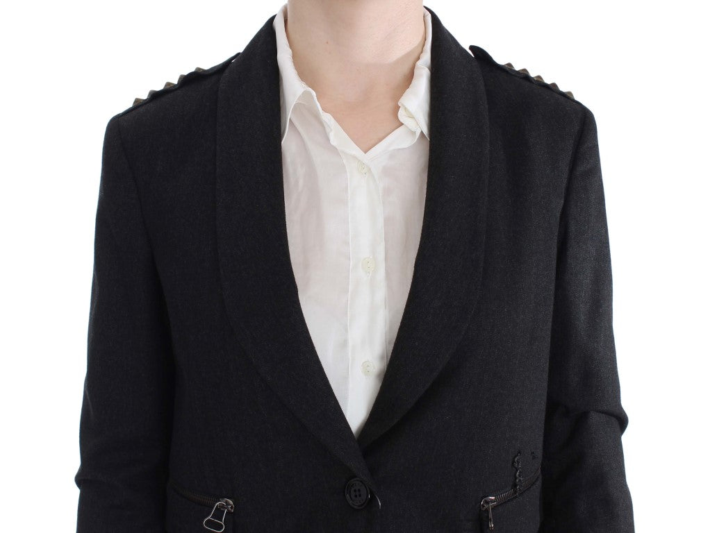 Exte Elegant Gray Gold-Buttoned Blazer Jacket Exte