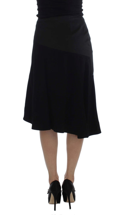 Exte Chic Black and Blue Cotton Blend Skirt Exte