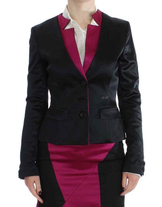 Exte Chic Black and Pink Single-Breasted Blazer Exte