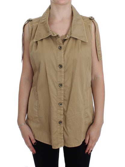 PLEIN SUD Beige Sleeveless Cotton Blouse PLEIN SUD