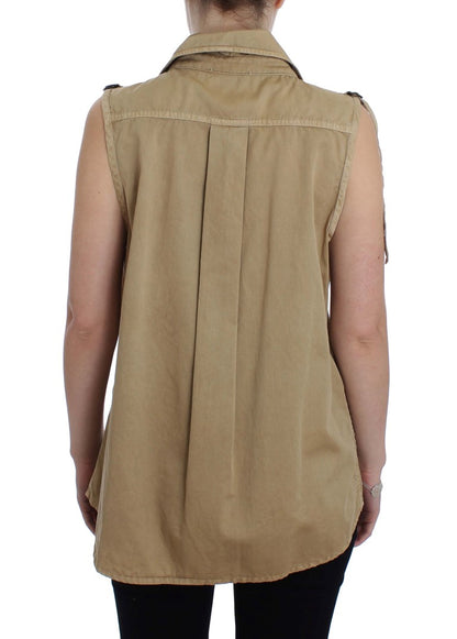 PLEIN SUD Beige Sleeveless Cotton Blouse PLEIN SUD