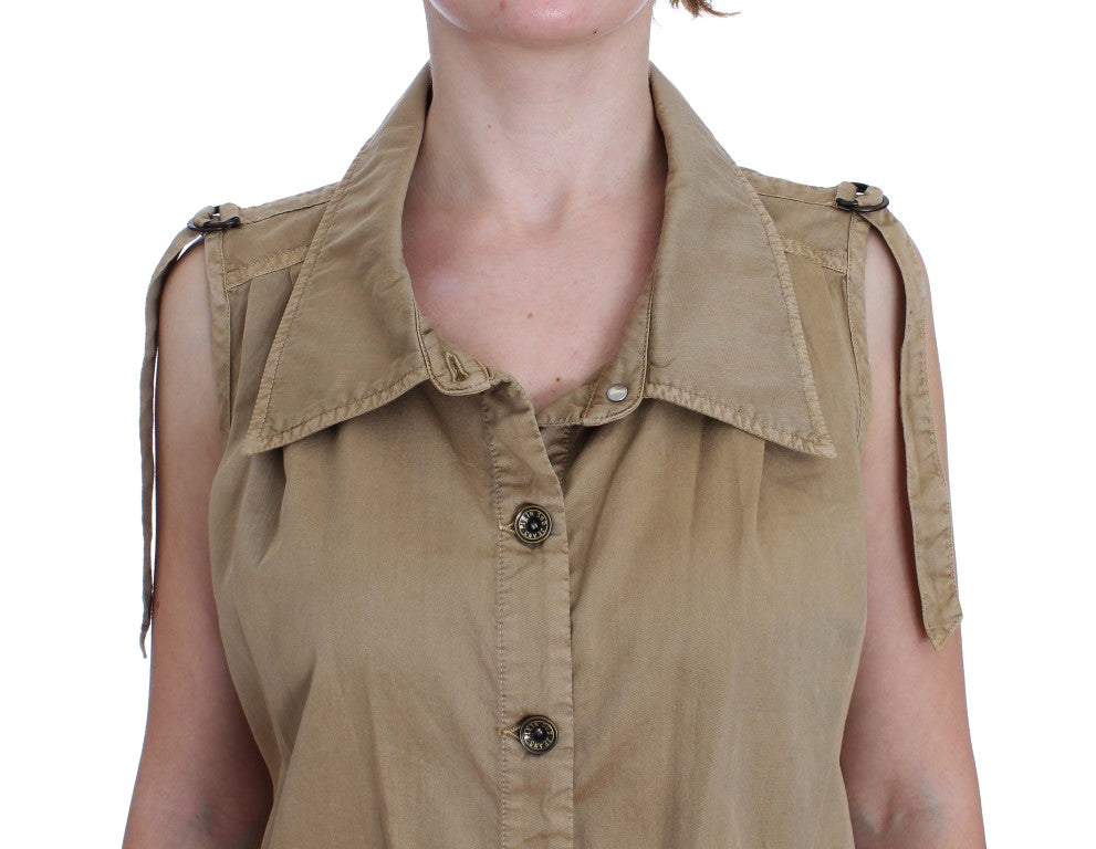 PLEIN SUD Beige Sleeveless Cotton Blouse PLEIN SUD