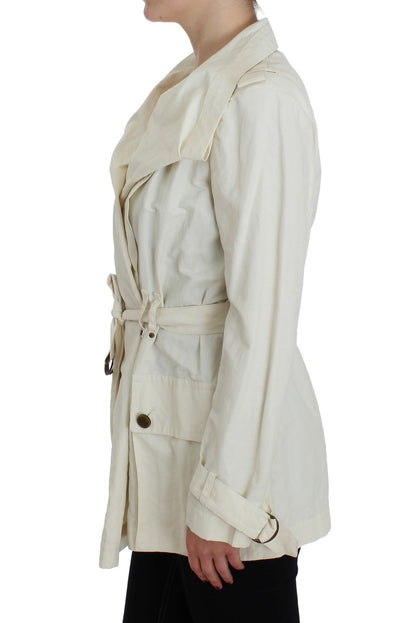 PLEIN SUD Elegant White Wrap Trench Jacket PLEIN SUD