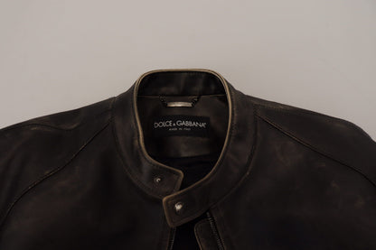 Dolce & Gabbana Elegant Black Leather Jacket with Silver Details Dolce & Gabbana