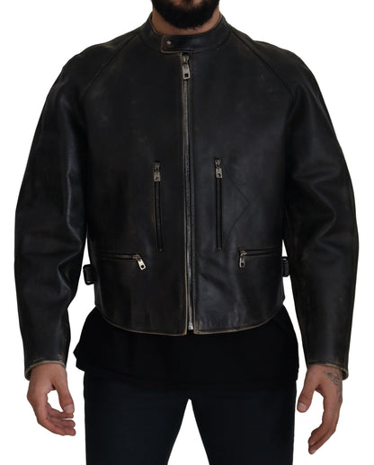 Dolce & Gabbana Elegant Black Leather Jacket with Silver Details Dolce & Gabbana