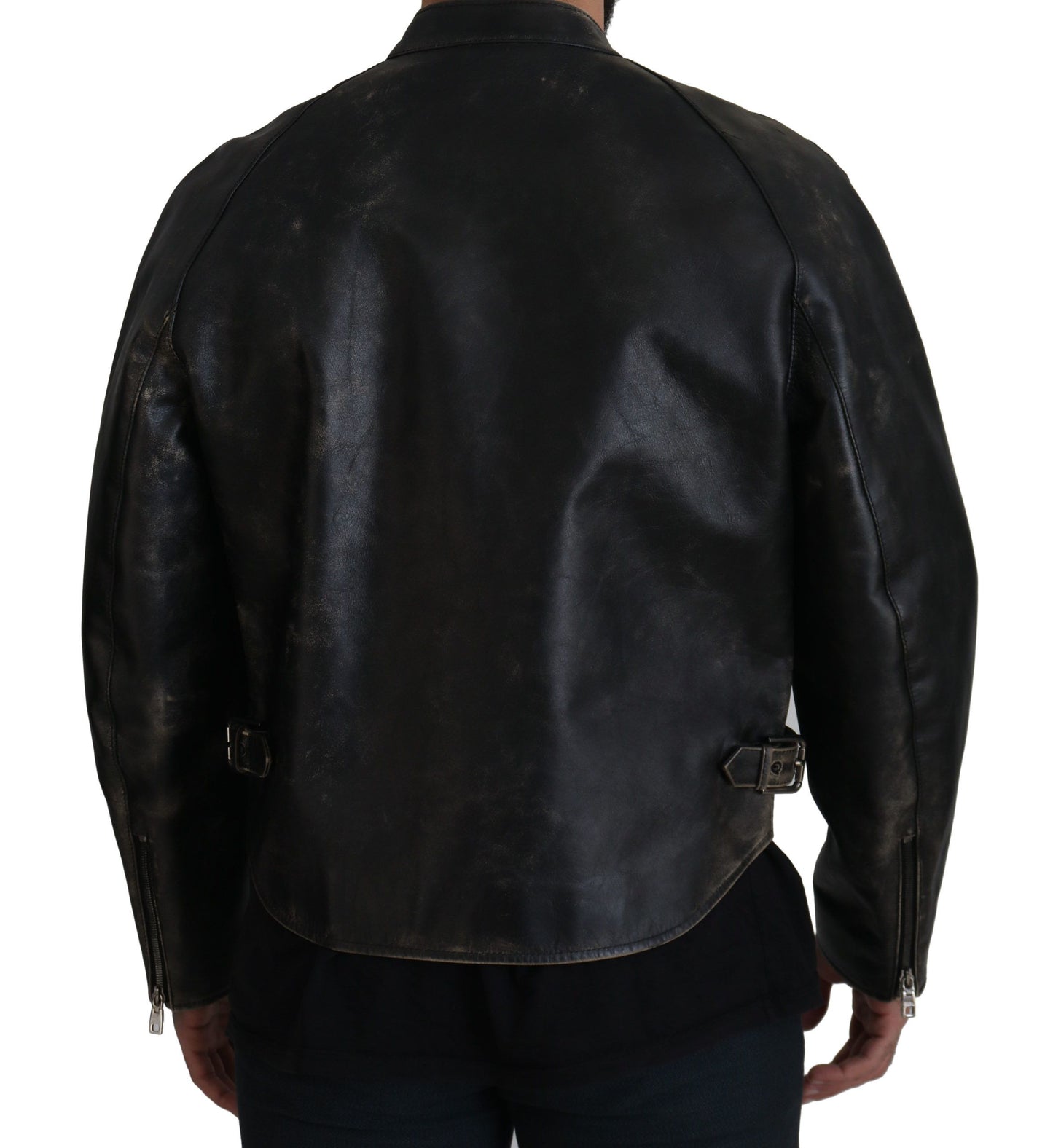 Dolce & Gabbana Elegant Black Leather Jacket with Silver Details Dolce & Gabbana