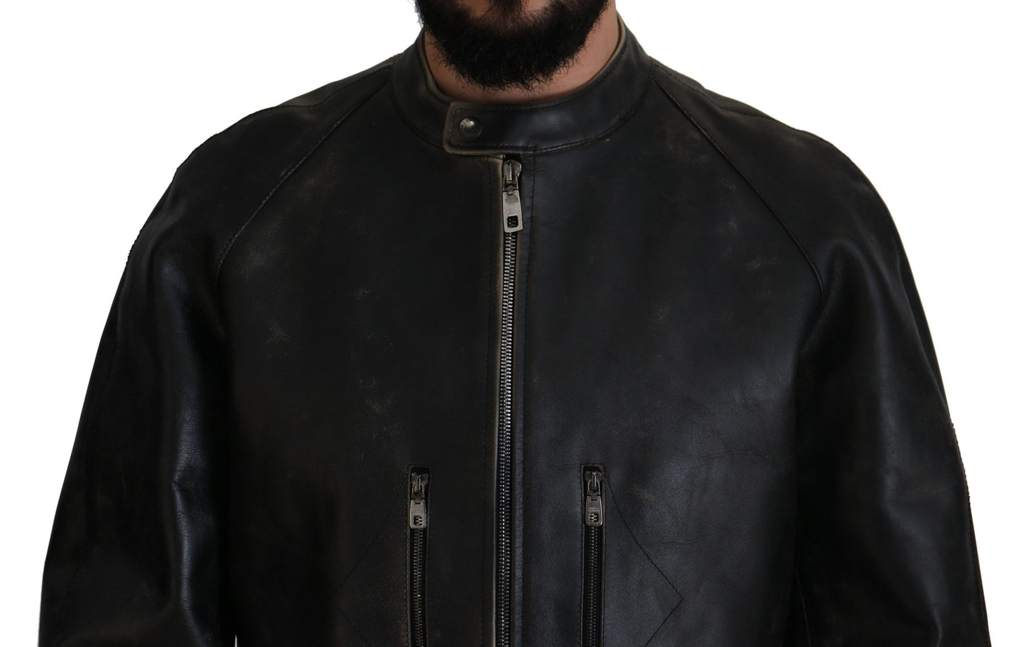 Dolce & Gabbana Elegant Black Leather Jacket with Silver Details Dolce & Gabbana