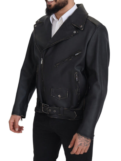 Dolce & Gabbana Elegant Black Leather Biker Jacket Dolce & Gabbana