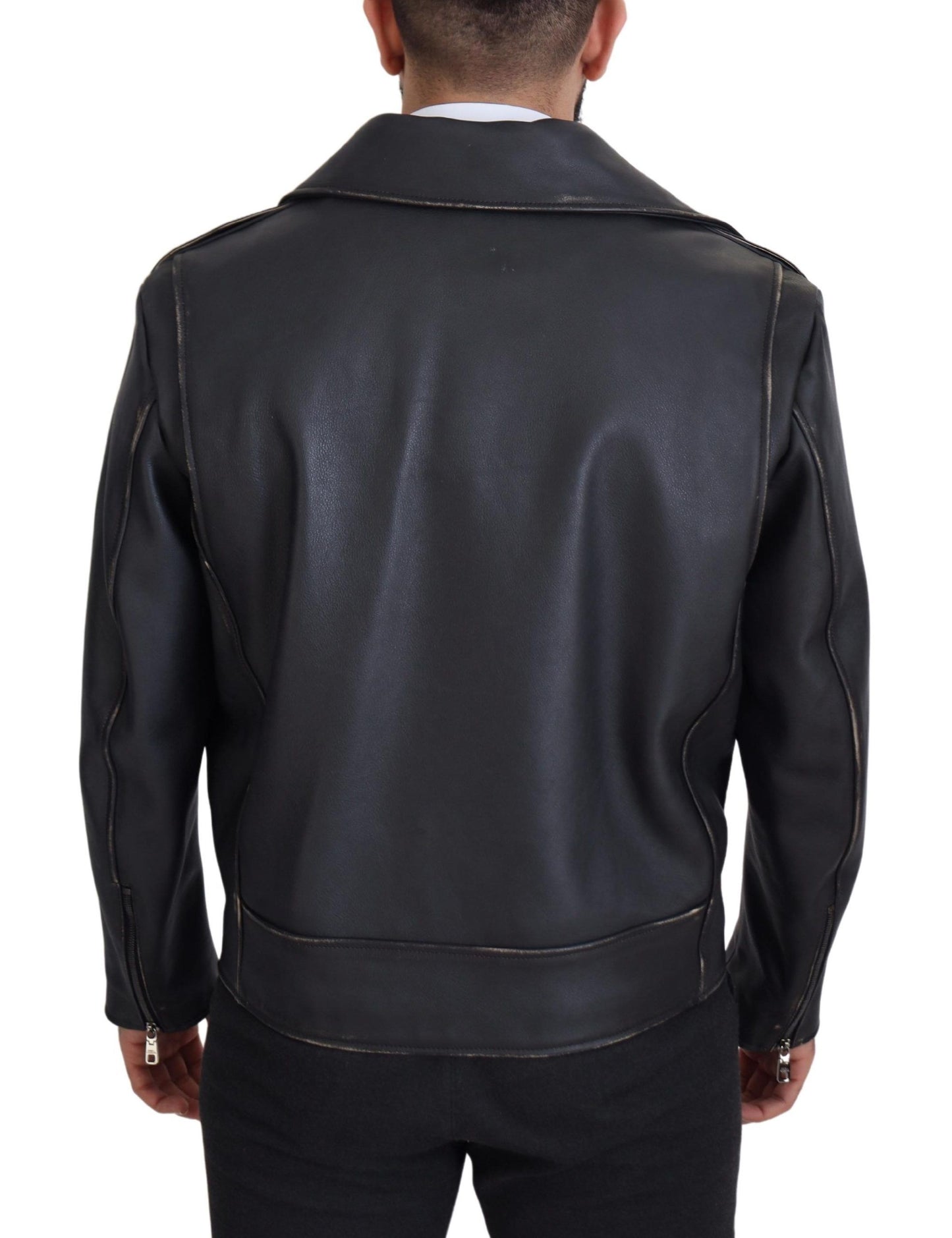 Dolce & Gabbana Elegant Black Leather Biker Jacket Dolce & Gabbana