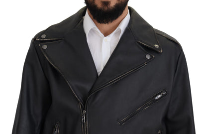 Dolce & Gabbana Elegant Black Leather Biker Jacket Dolce & Gabbana