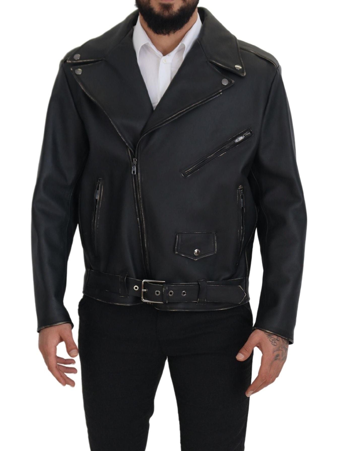 Dolce & Gabbana Elegant Black Leather Biker Jacket Dolce & Gabbana