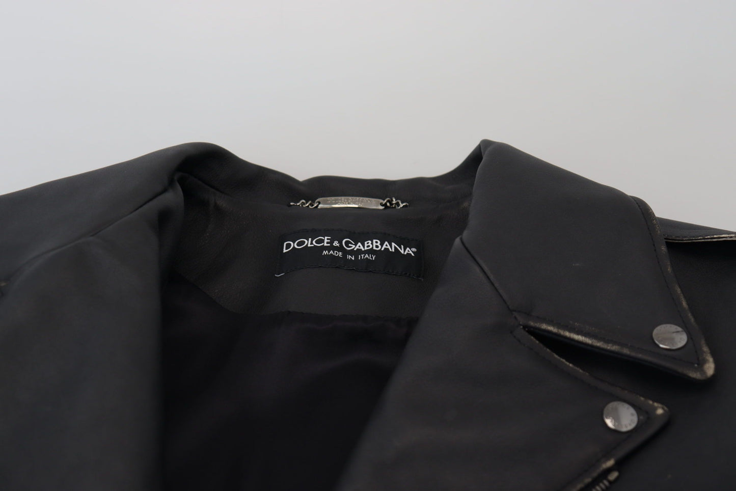 Dolce & Gabbana Elegant Black Leather Biker Jacket Dolce & Gabbana