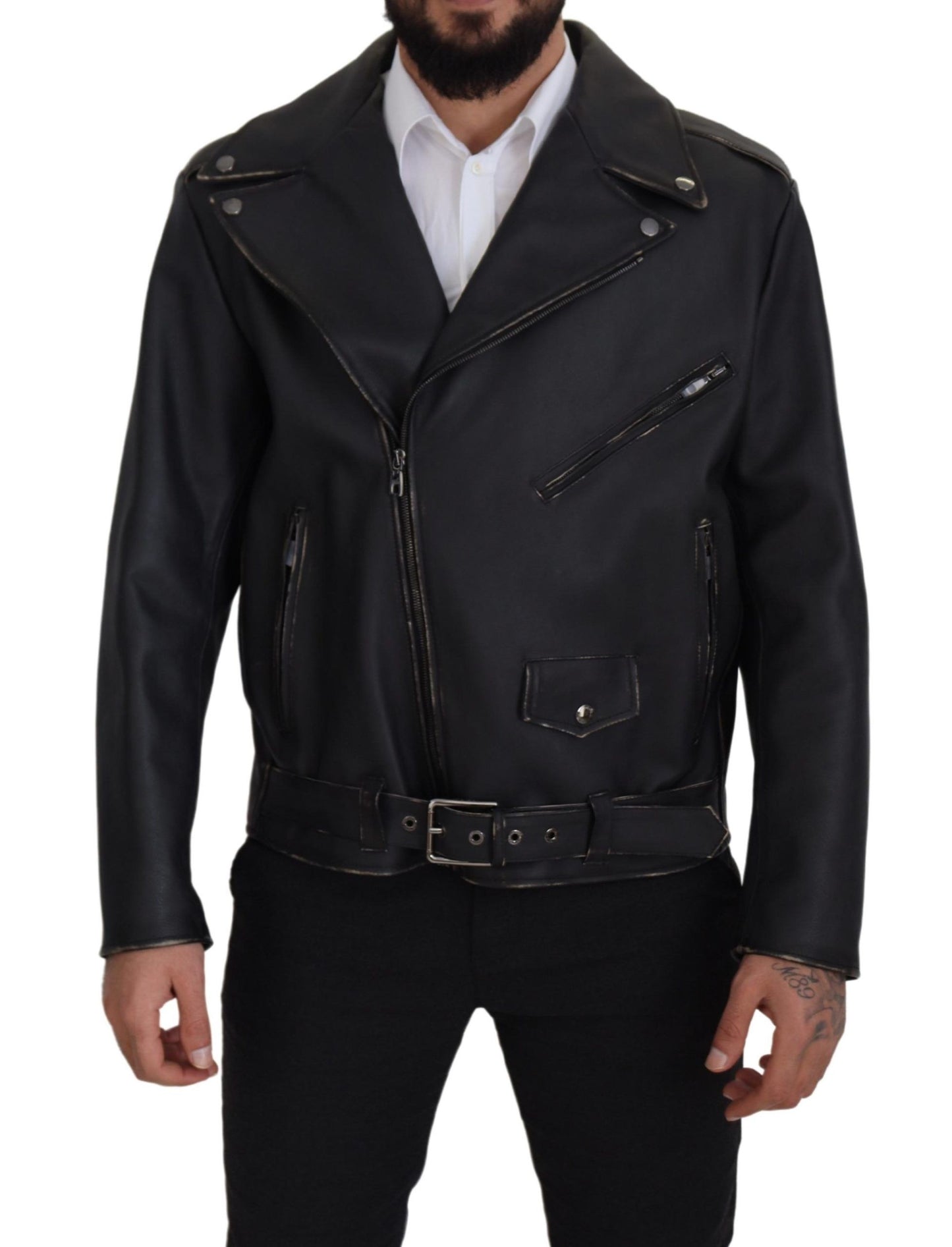 Dolce & Gabbana Elegant Black Leather Biker Jacket Dolce & Gabbana