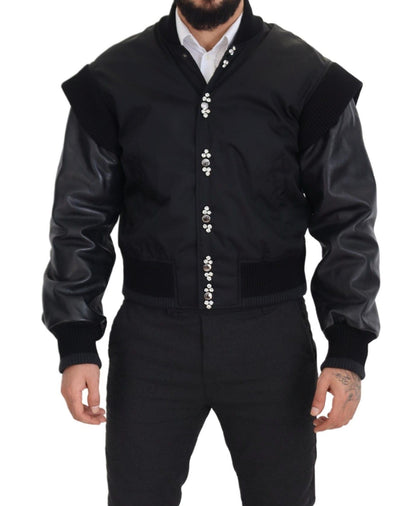 Dolce & Gabbana Elegant Black Crystal-Embellished Bomber Jacket Dolce & Gabbana