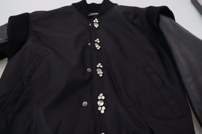 Dolce & Gabbana Elegant Black Crystal-Embellished Bomber Jacket Dolce & Gabbana