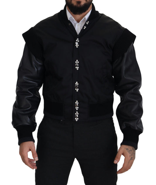 Dolce & Gabbana Elegant Black Crystal-Embellished Bomber Jacket Dolce & Gabbana