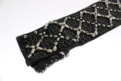 Dolce & Gabbana Elegant Black Crystal Beaded Leather Gloves Dolce & Gabbana