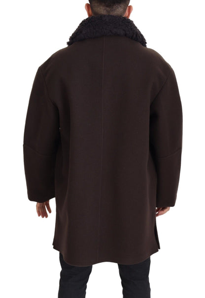 Dolce & Gabbana Elegant Dark Brown Shearling Coat Jacket Dolce & Gabbana