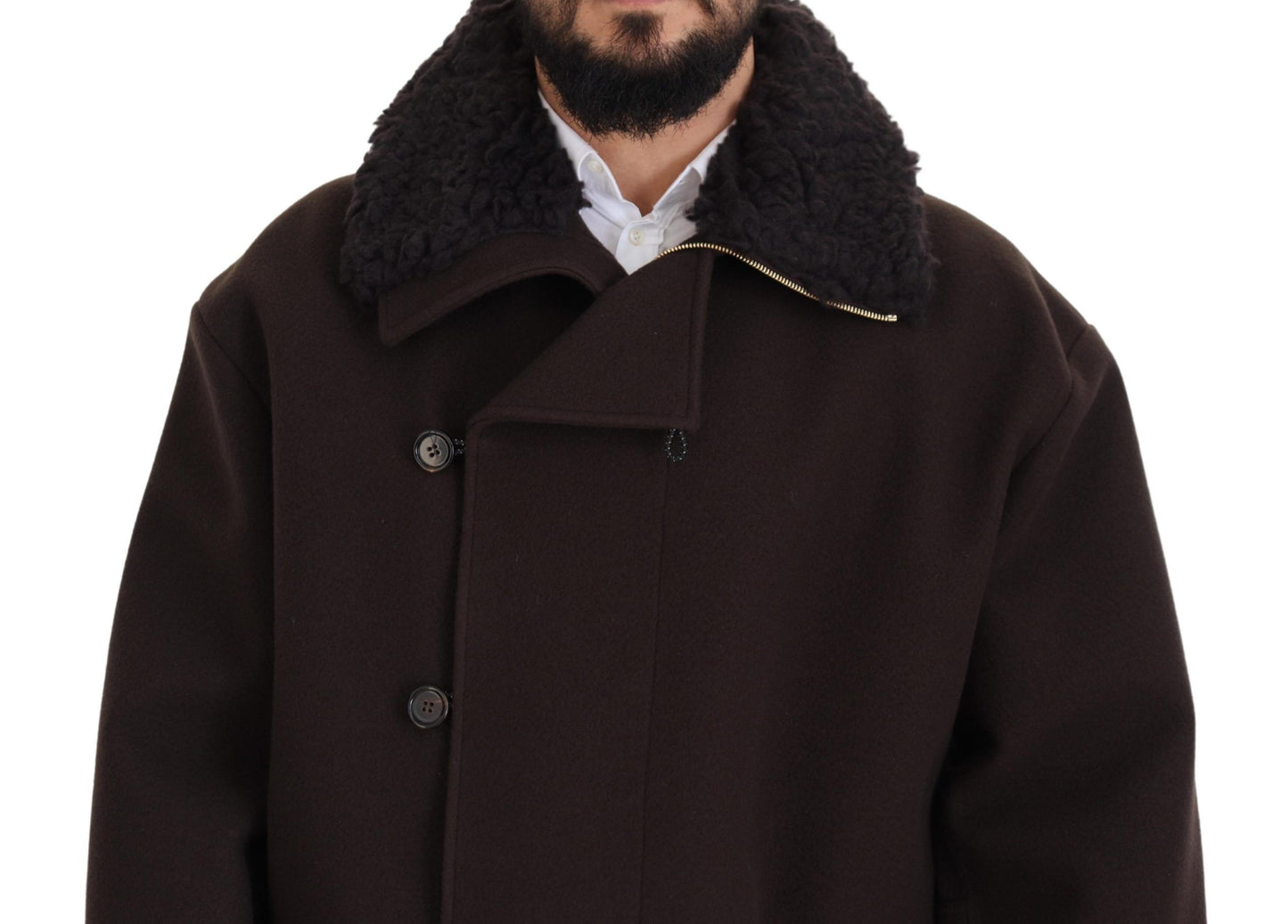 Dolce & Gabbana Elegant Dark Brown Shearling Coat Jacket Dolce & Gabbana