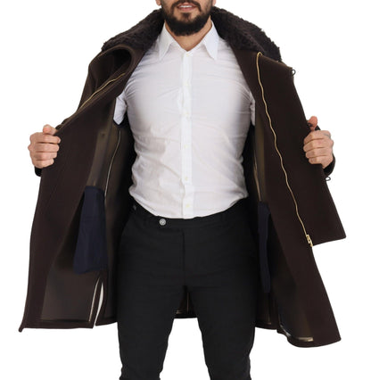 Dolce & Gabbana Elegant Dark Brown Shearling Coat Jacket Dolce & Gabbana