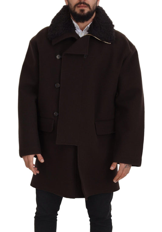 Dolce & Gabbana Elegant Dark Brown Shearling Coat Jacket Dolce & Gabbana