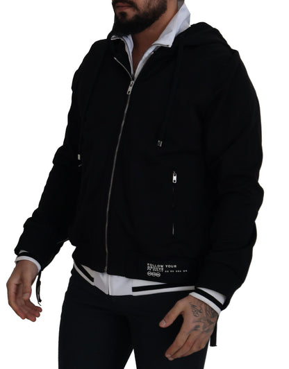 Dolce & Gabbana Elegant Black Bomber Jacket with Hood Dolce & Gabbana