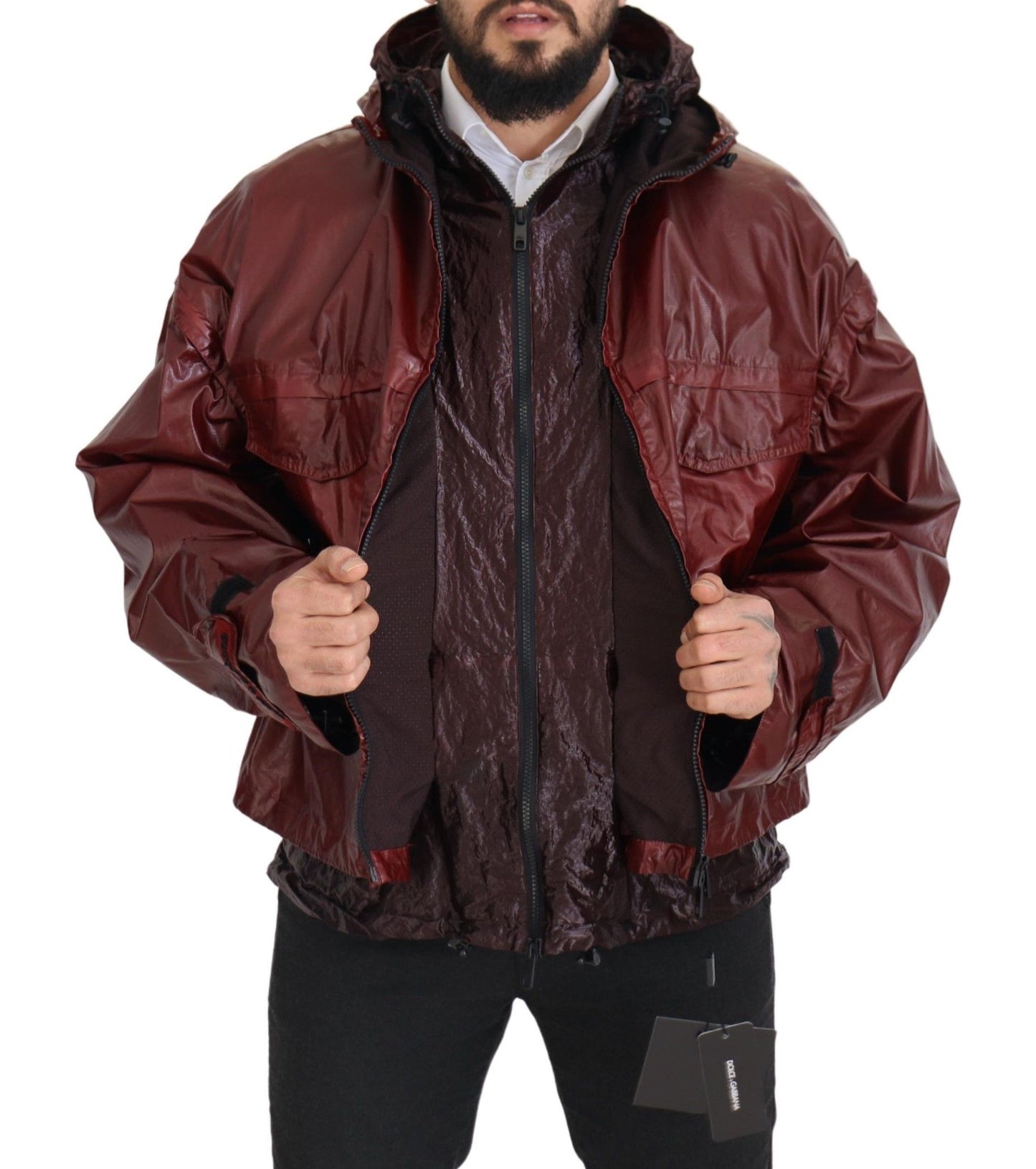 Dolce & Gabbana Elegant Bordeaux Full Zip Hooded Jacket Dolce & Gabbana