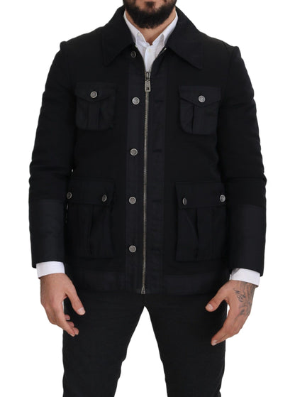 Dolce & Gabbana Elegant Full Zip Black Wool Blend Jacket Dolce & Gabbana