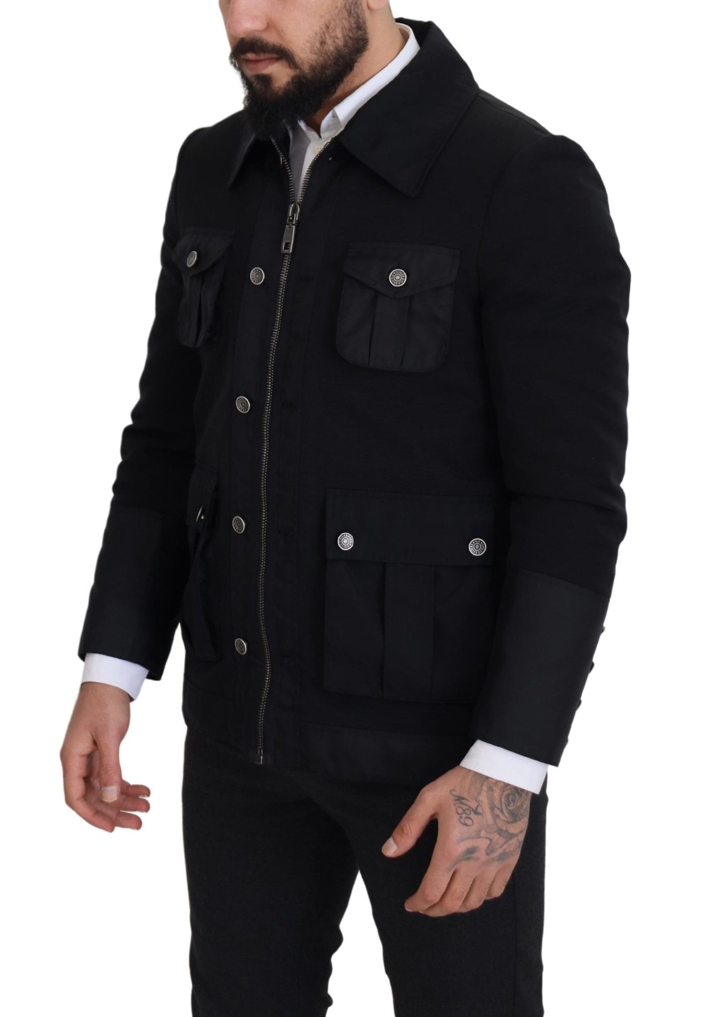 Dolce & Gabbana Elegant Full Zip Black Wool Blend Jacket Dolce & Gabbana