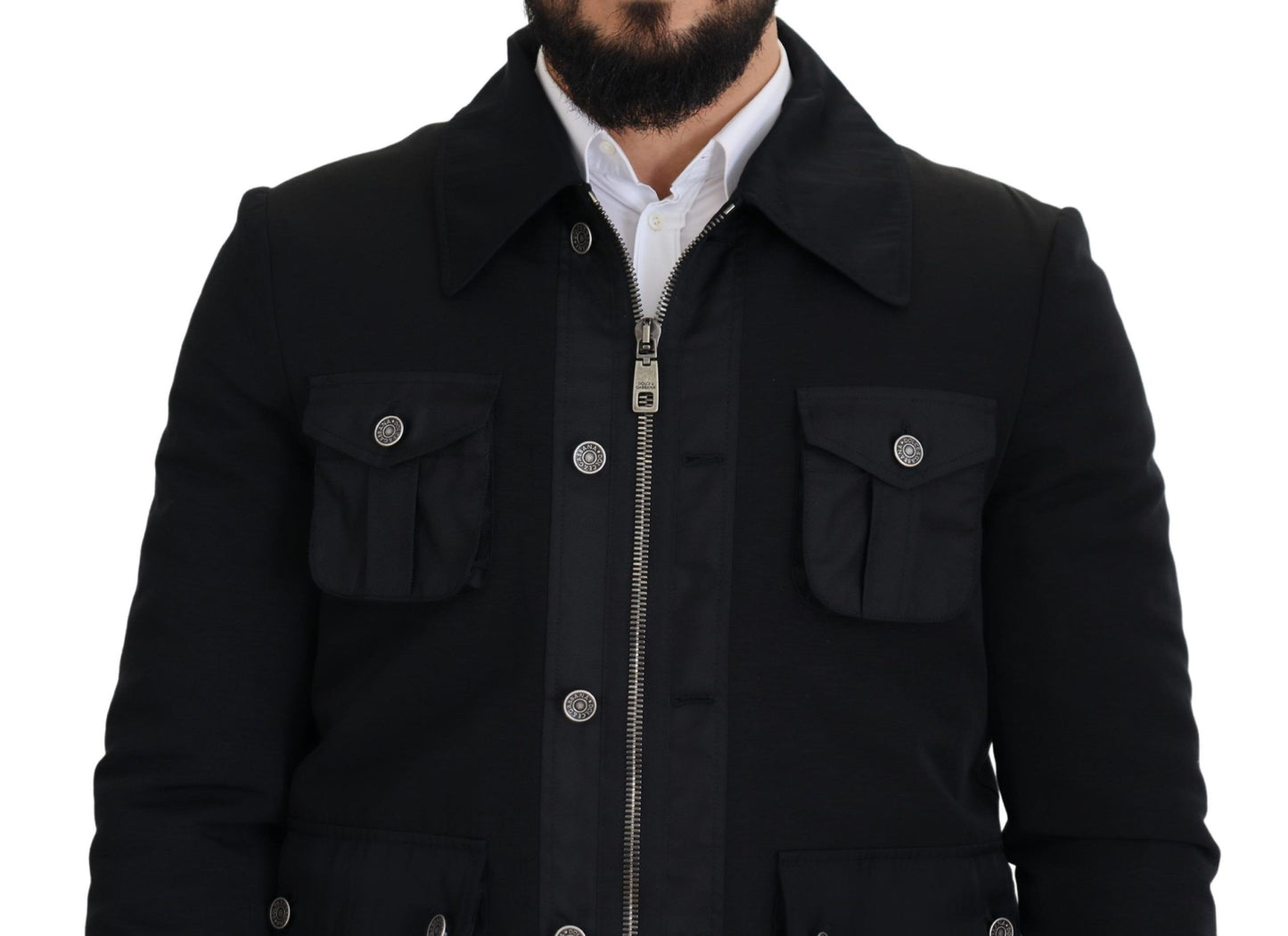 Dolce & Gabbana Elegant Full Zip Black Wool Blend Jacket Dolce & Gabbana