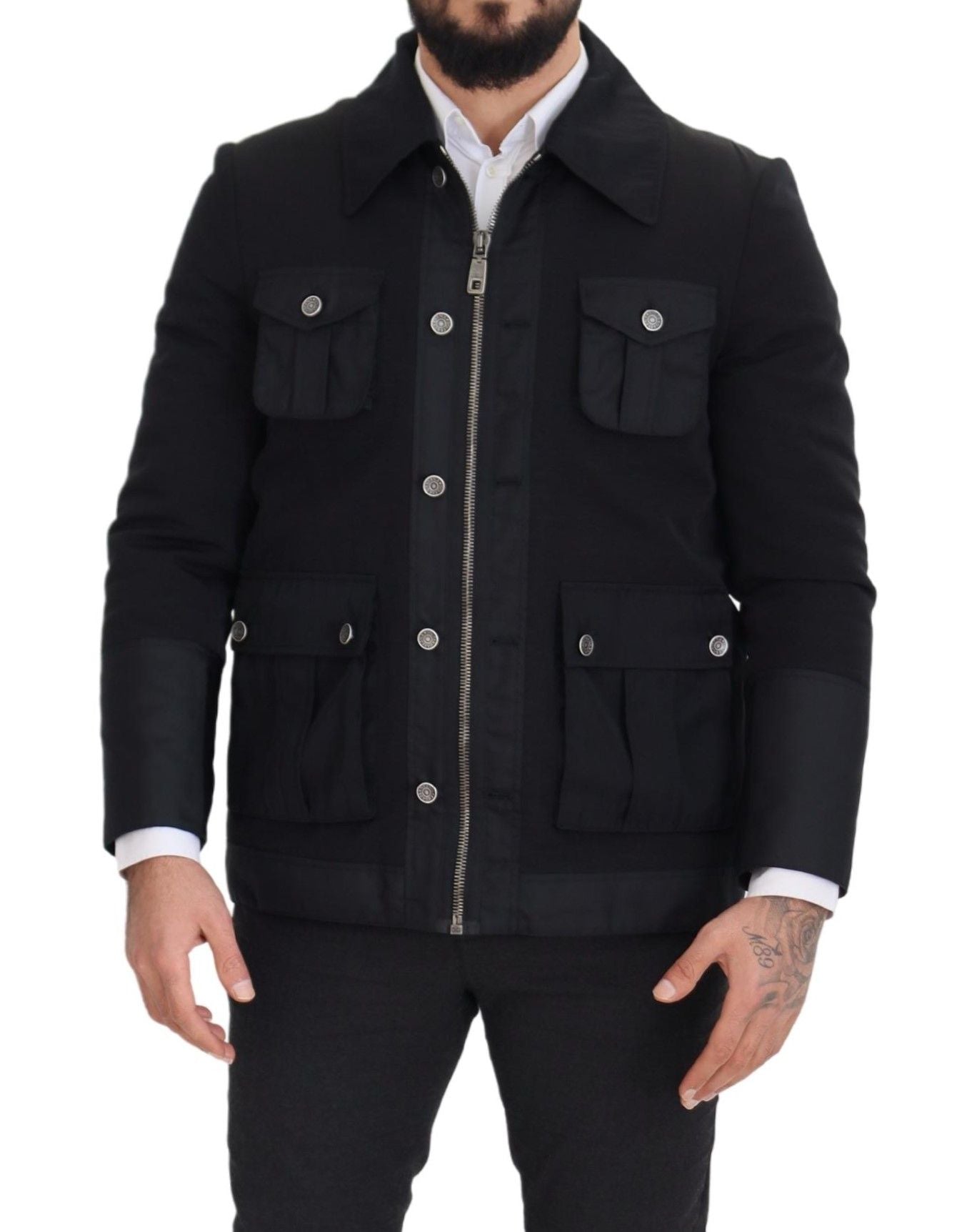 Dolce & Gabbana Elegant Full Zip Black Wool Blend Jacket Dolce & Gabbana