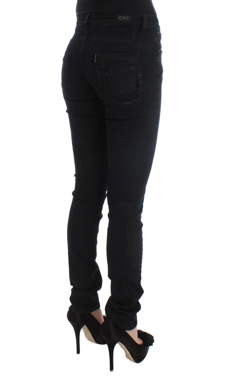 Costume National Sleek Slim Fit Designer Jeans in Classic Black Costume National