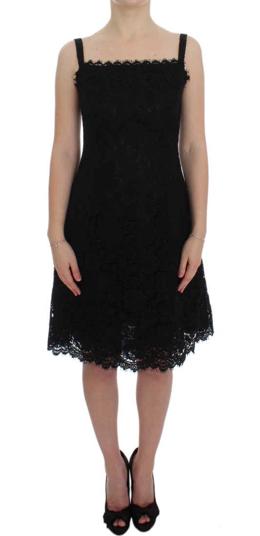 Dolce & Gabbana Elegant Black Floral Lace Knee-Length Dress Dolce & Gabbana