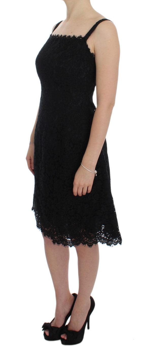 Dolce & Gabbana Elegant Black Floral Lace Knee-Length Dress Dolce & Gabbana