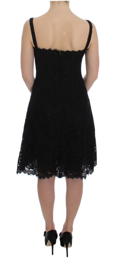 Dolce & Gabbana Elegant Black Floral Lace Knee-Length Dress Dolce & Gabbana