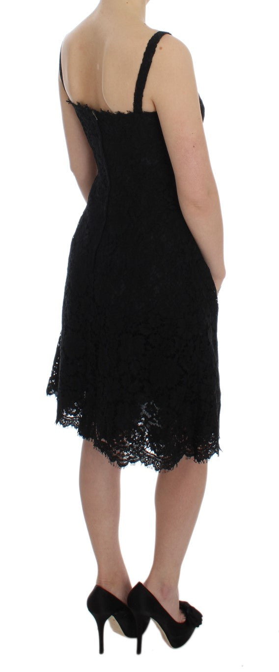 Dolce & Gabbana Elegant Black Floral Lace Knee-Length Dress Dolce & Gabbana