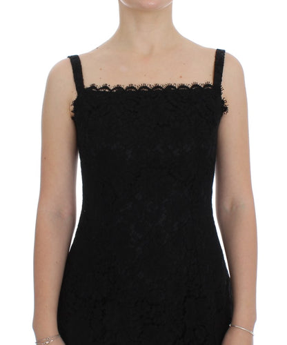 Dolce & Gabbana Elegant Black Floral Lace Knee-Length Dress Dolce & Gabbana