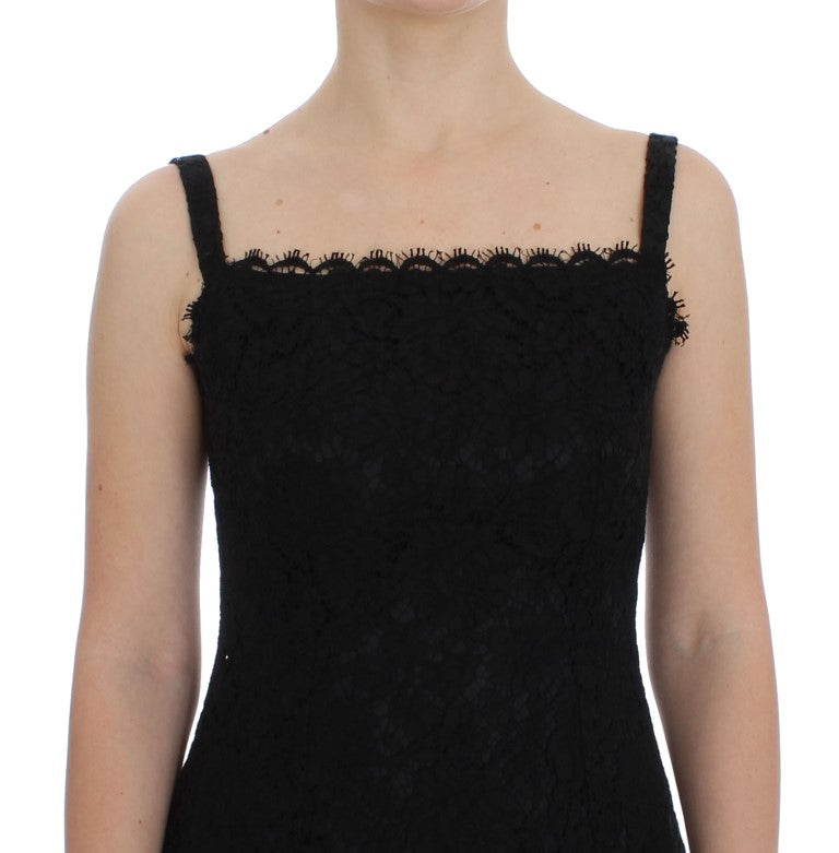 Dolce & Gabbana Elegant Black Floral Lace Knee-Length Dress Dolce & Gabbana