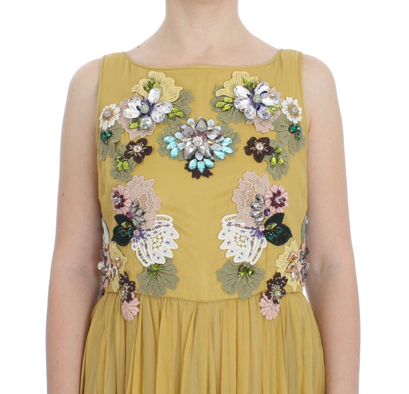 Dolce & Gabbana Enchanting Yellow Silk Floral Appliqué Gown