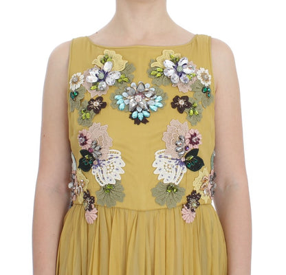 Dolce & Gabbana Enchanting Yellow Silk Floral Appliqué Gown Dolce & Gabbana