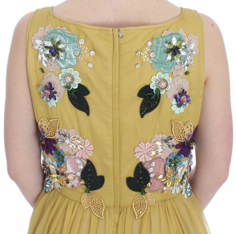 Dolce & Gabbana Enchanting Yellow Silk Floral Appliqué Gown Dolce & Gabbana