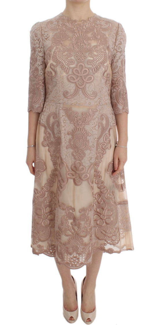 Dolce & Gabbana Elegant Pink Lace Embroidered Shift Dress Dolce & Gabbana