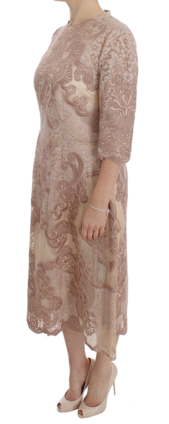 Dolce & Gabbana Elegant Pink Lace Embroidered Shift Dress Dolce & Gabbana