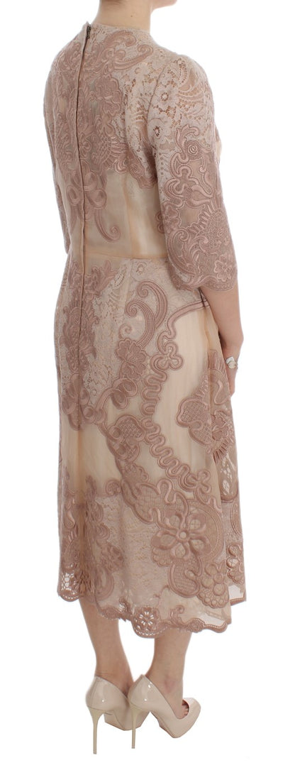 Dolce & Gabbana Elegant Pink Lace Embroidered Shift Dress Dolce & Gabbana