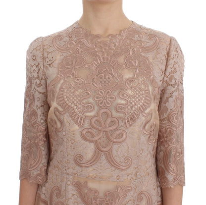 Dolce & Gabbana Elegant Pink Lace Embroidered Shift Dress Dolce & Gabbana